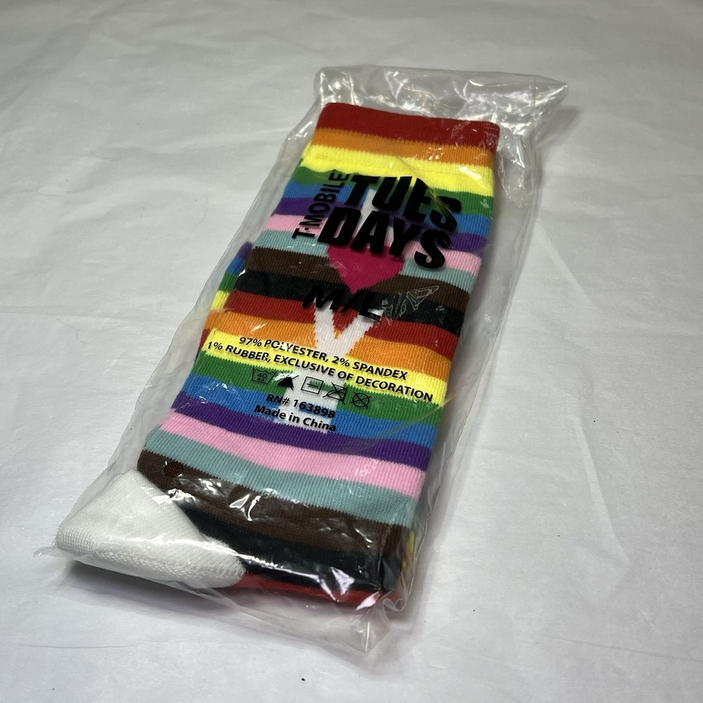 Tmobile Size M/L Rainbow Love Pride LGBT LGBTQIA Tuesday Socks Crew Socks Unisex
